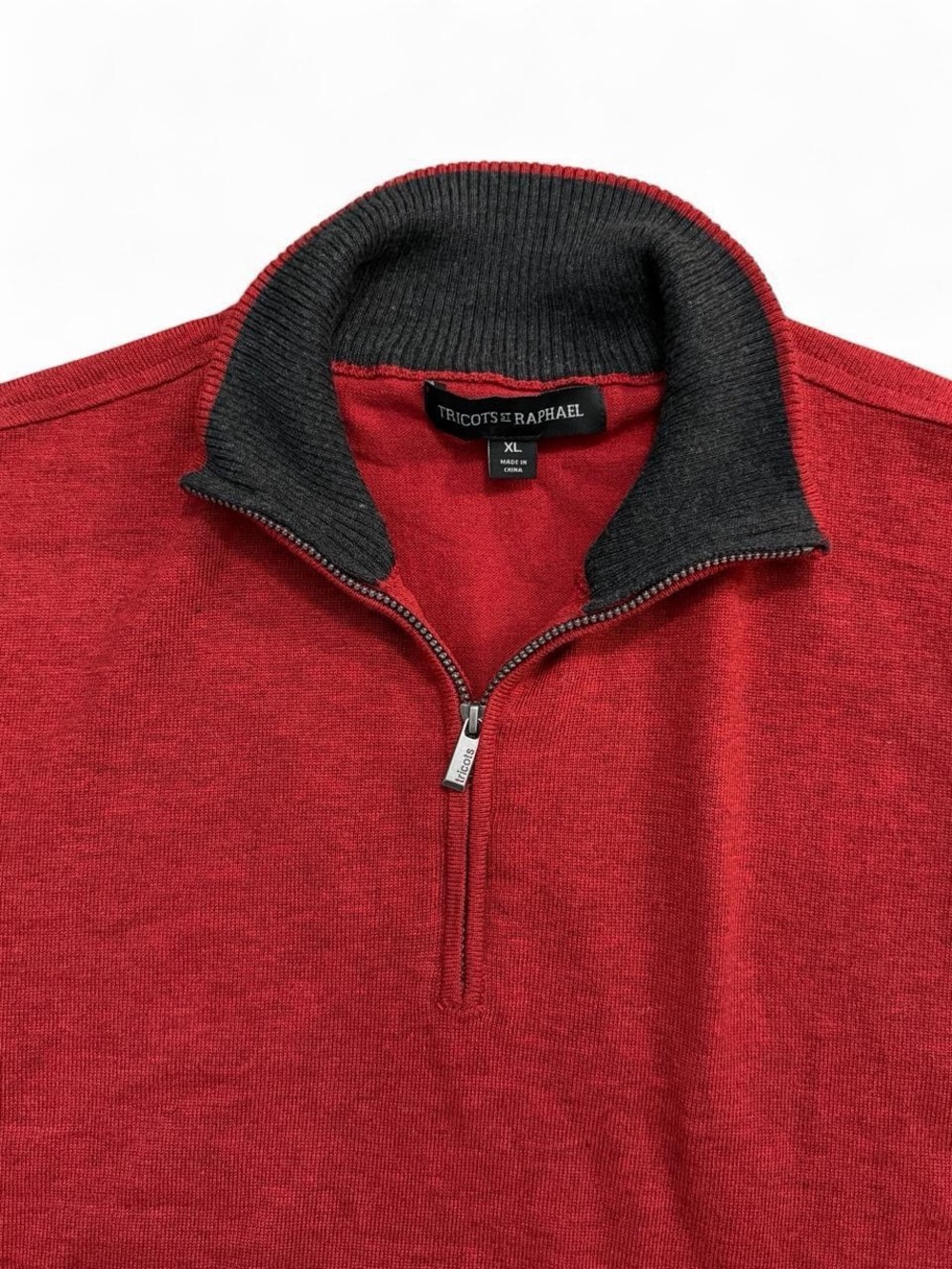 Tricots St. Raphael Men's Heather Brick Red Quarter-Zip V-Neck Sweater XL